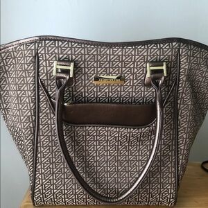 Woman’s large Randa luggage Anne Klein Brown Monogram Tote with Dark Brown Trim